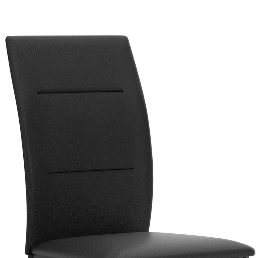 Contemporary Upholstered Side Chairs 2pc Set, Synthetic Leather Black Metal Legs