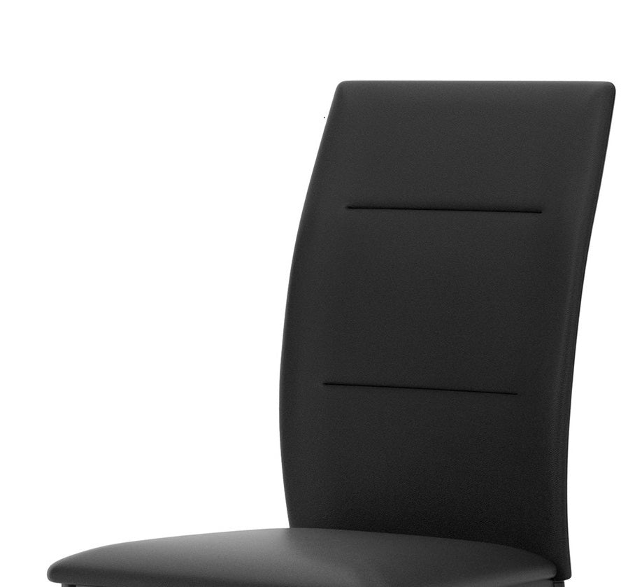 Contemporary Upholstered Side Chairs 2pc Set, Synthetic Leather Black Metal Legs