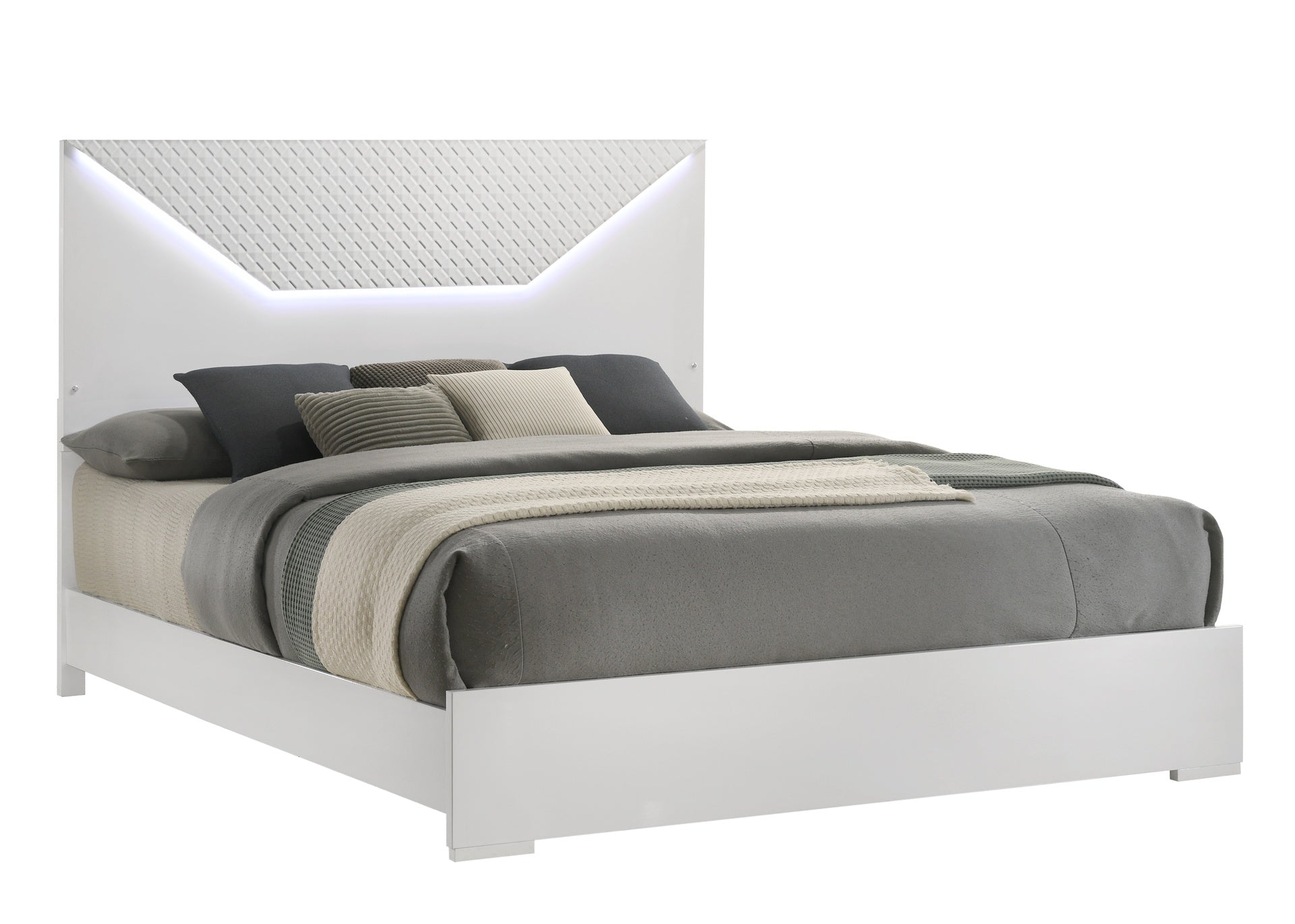Blanca Modern Style Queen Bed Made with LED Headboard & Wood in White