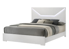 Blanca Modern Style Queen Bed Made with LED Headboard & Wood in White