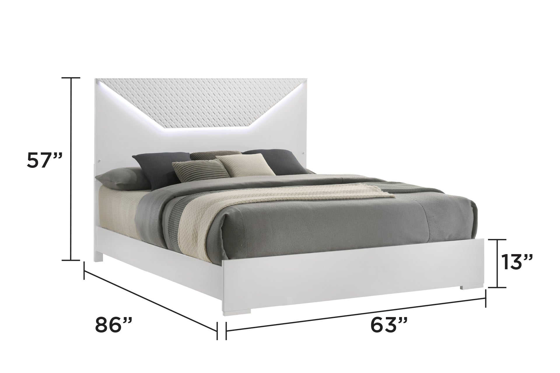Blanca Modern Style Queen Bed Made with LED Headboard & Wood in White