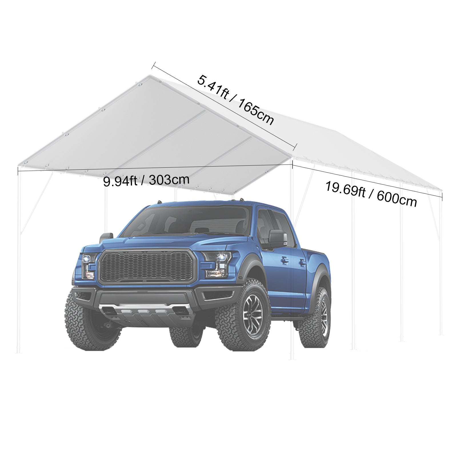 10 x 20 ft Carport Replacement Canopy Cover, Garage Top Tent Shelter Tarp Heavy-Duty Waterproof & UV Protected, Easy Installation with 40 Ball Bungeess (Only Top Cover, Frame Not Include), White