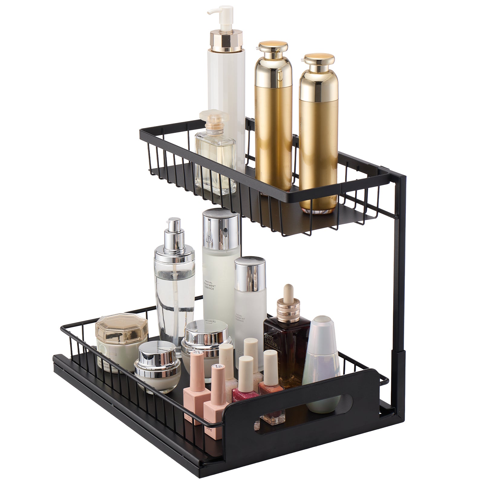 2-Tier 10.7"W x 14.2"D Pull Out Cabinet Under Sink Organizer 10.7"x14.2" Drawer Basket, 12.5"Wx15.5"Dx13"H Install Size for Cabinet