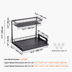 2-Tier 10.7"W x 14.2"D Pull Out Cabinet Under Sink Organizer 10.7"x14.2" Drawer Basket, 12.5"Wx15.5"Dx13"H Install Size for Cabinet