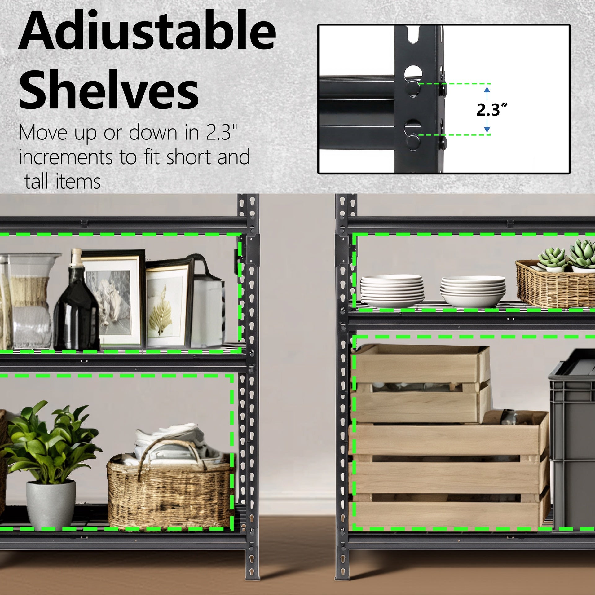 5-Tier Heavy Duty Metal Shelving Unit, 48"W x 24"D x72"H, Adiustable Storage Rack, Boltless Assembly, 4000 lbs Total Load Capacity, for Garage,Basement,Warehouse.Workshop, Black