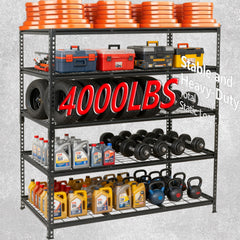 5-Tier Heavy Duty Metal Shelving Unit, 48"W x 24"D x72"H, Adiustable Storage Rack, Boltless Assembly, 4000 lbs Total Load Capacity, for Garage,Basement,Warehouse.Workshop, Black