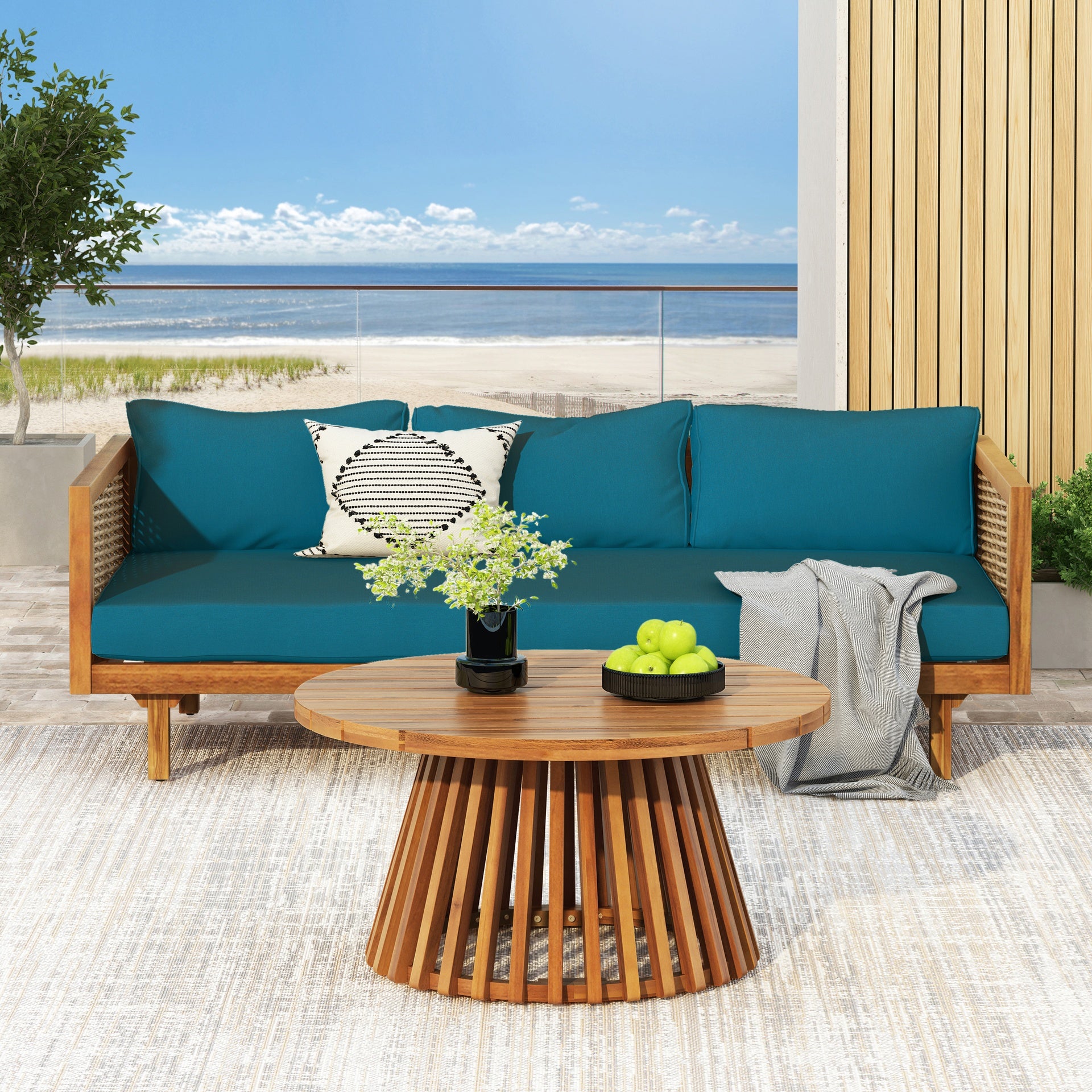 Wicker Patio Furniture Set Outdoor Rattan Sectional Sets Conversation Set - Weather-Resistant,  for Garden, Patio & Deck(with Water Resistant Thick Dark Teal Cushions)