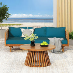 Wicker Patio Furniture Set Outdoor Rattan Sectional Sets Conversation Set - Weather-Resistant,  for Garden, Patio & Deck(with Water Resistant Thick Dark Teal Cushions)