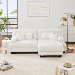 Cloud Couch Sectional Sofa for Living Room, Chenille 2 Seater Sofa with 2 Lumbar pillows and 2 throw pillows , Upholstered Wide Arm Sofa with Convertible Ottoman,Chenille White