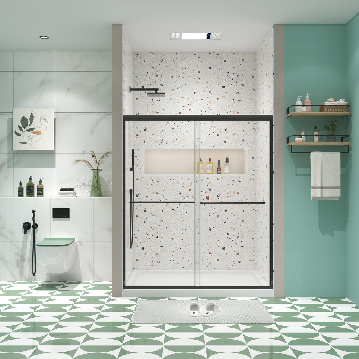 Bypass shower door, sliding door, with 1/4" tempered glass and Matted black finish 50-54"x70"