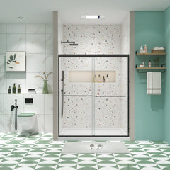 Bypass shower door, sliding door, with 1/4" tempered glass and Matted black finish 50-54"x70"