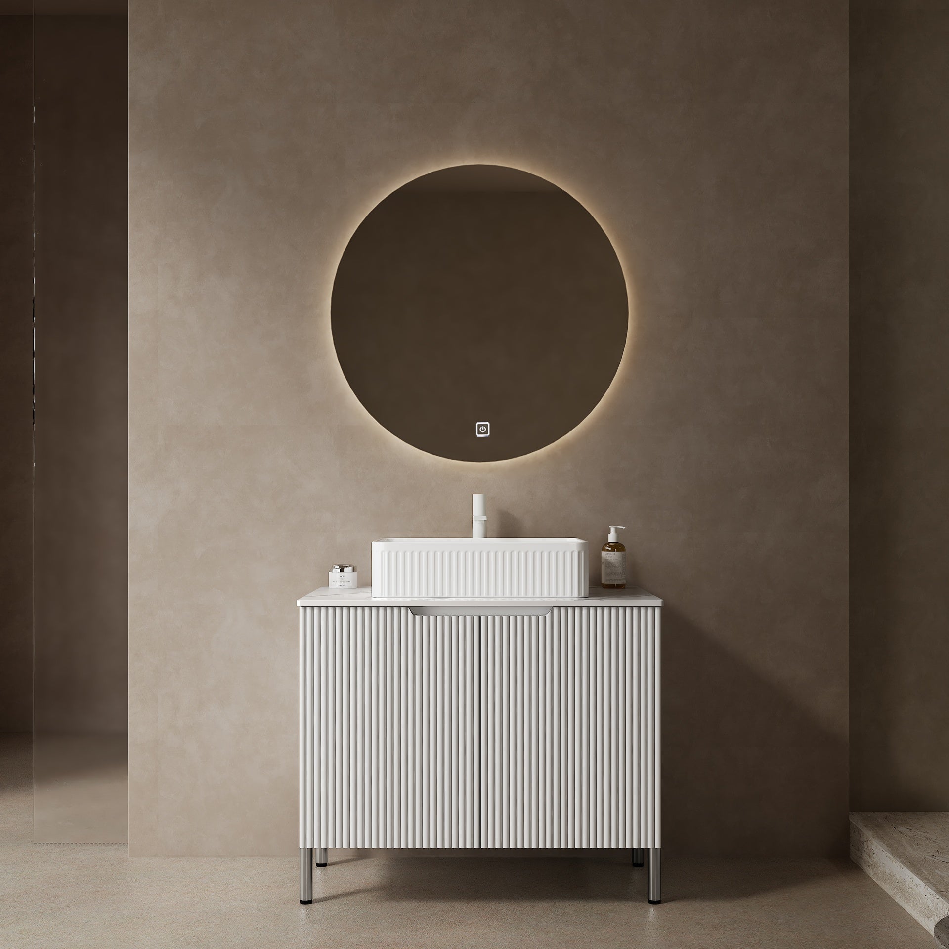 TURIO 30" Bathroom Vanity with Sink, Freestanding Bathroom Storage Cabinet with 2 Doors, White Rectangular Ceramic Basin and Carrara White Artificial Marble Counter Top, White Color