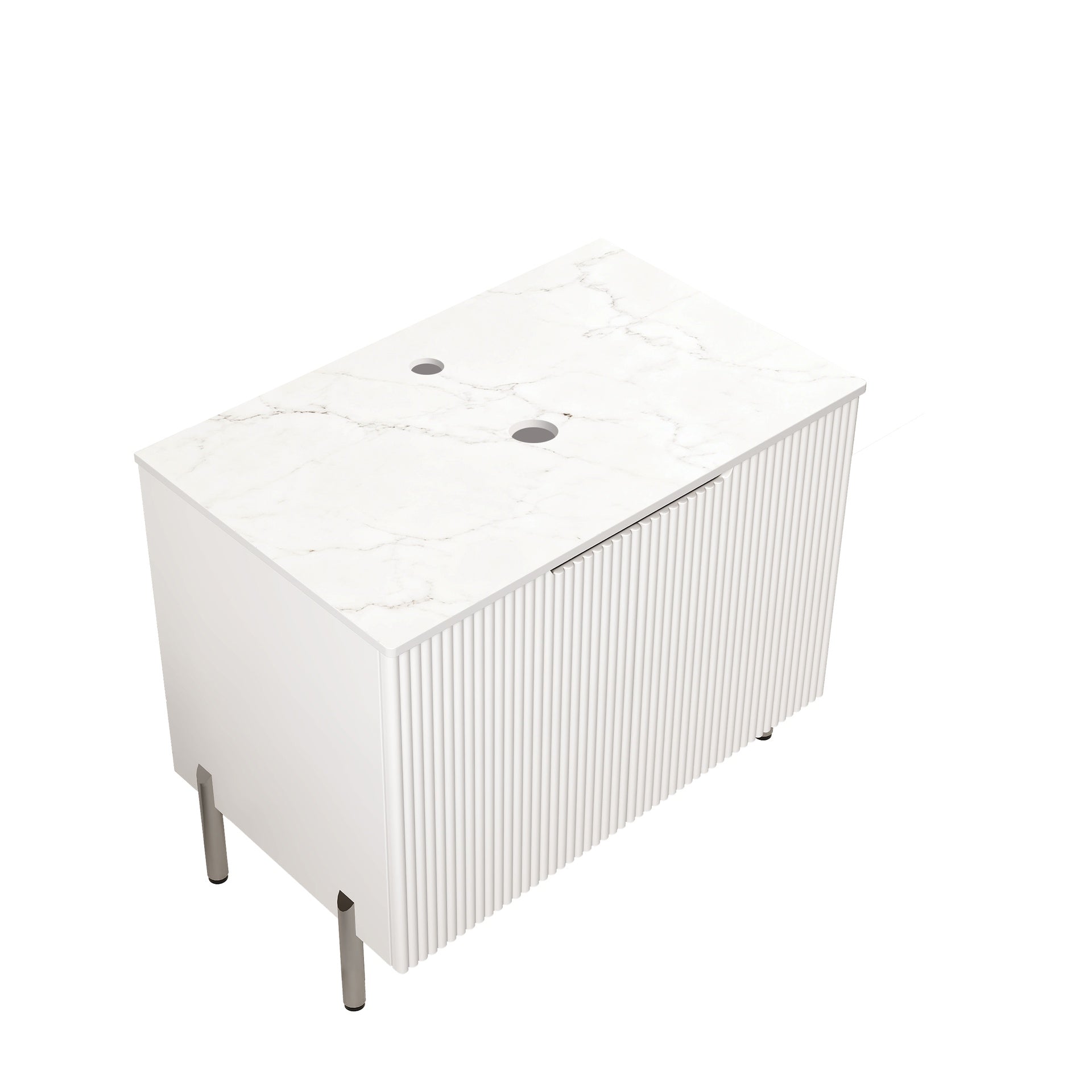 30" TURIO Freestanding Carrara White Artificial Stone Countertop and White Cabinet with Two Doors, NO Basin, NO Faucet and Sink Cover