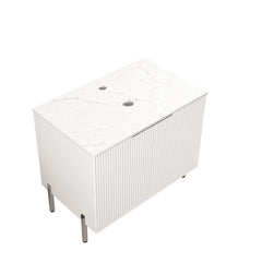 30" TURIO Freestanding Carrara White Artificial Stone Countertop and White Cabinet with Two Doors, NO Basin, NO Faucet and Sink Cover