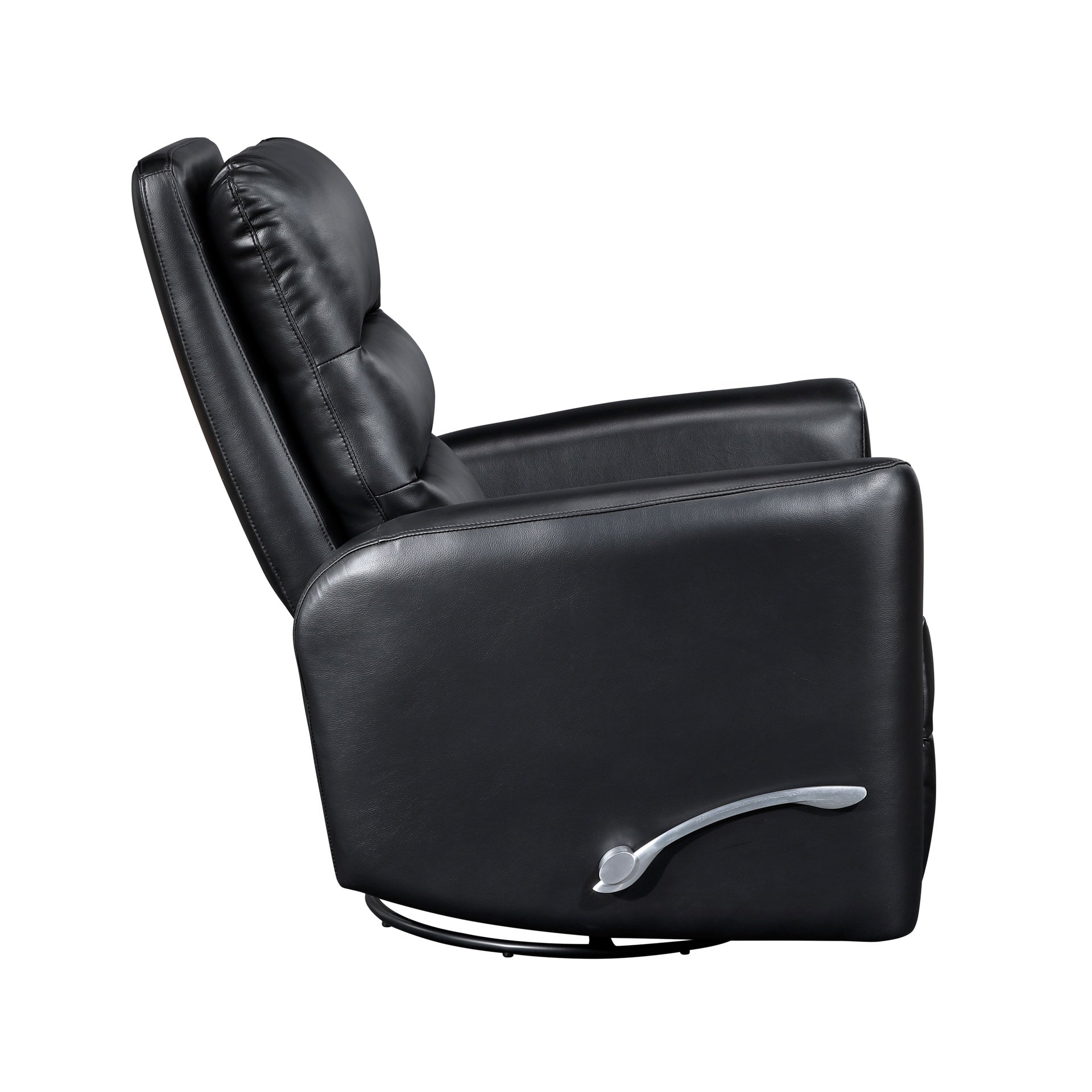Glider Reclining Chair Swivel Motion Black Breathable Faux Leather Upholstery Luxury Living Room Furniture, Movie Chair