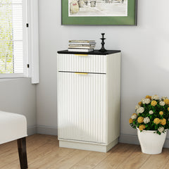 10-Gallon Woodgrain Tilt-Out Trash Can Cabinet Wooden Garbage Recycling Cabinet with Wave-Textured Hideaway Drawer&Pull-Out Bin-Multipurpose Kitchen/Bath Organizer in Antique White Finish