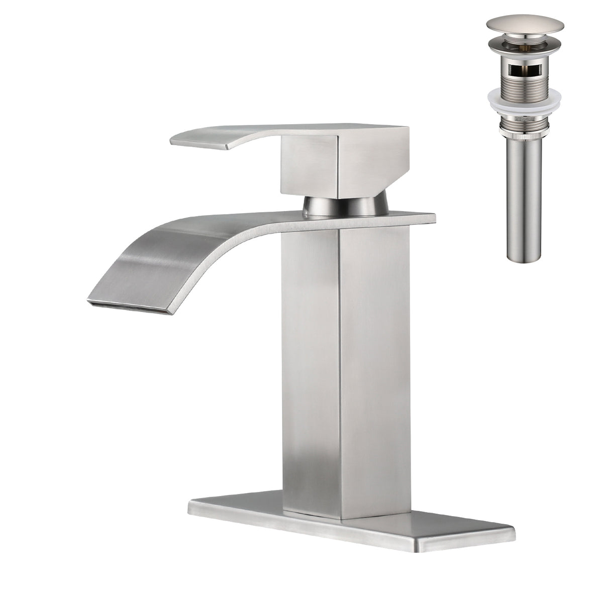 Waterfall Spout Bathroom Sink Single Handle Faucet with Pop-Up Drain (with Overflow)