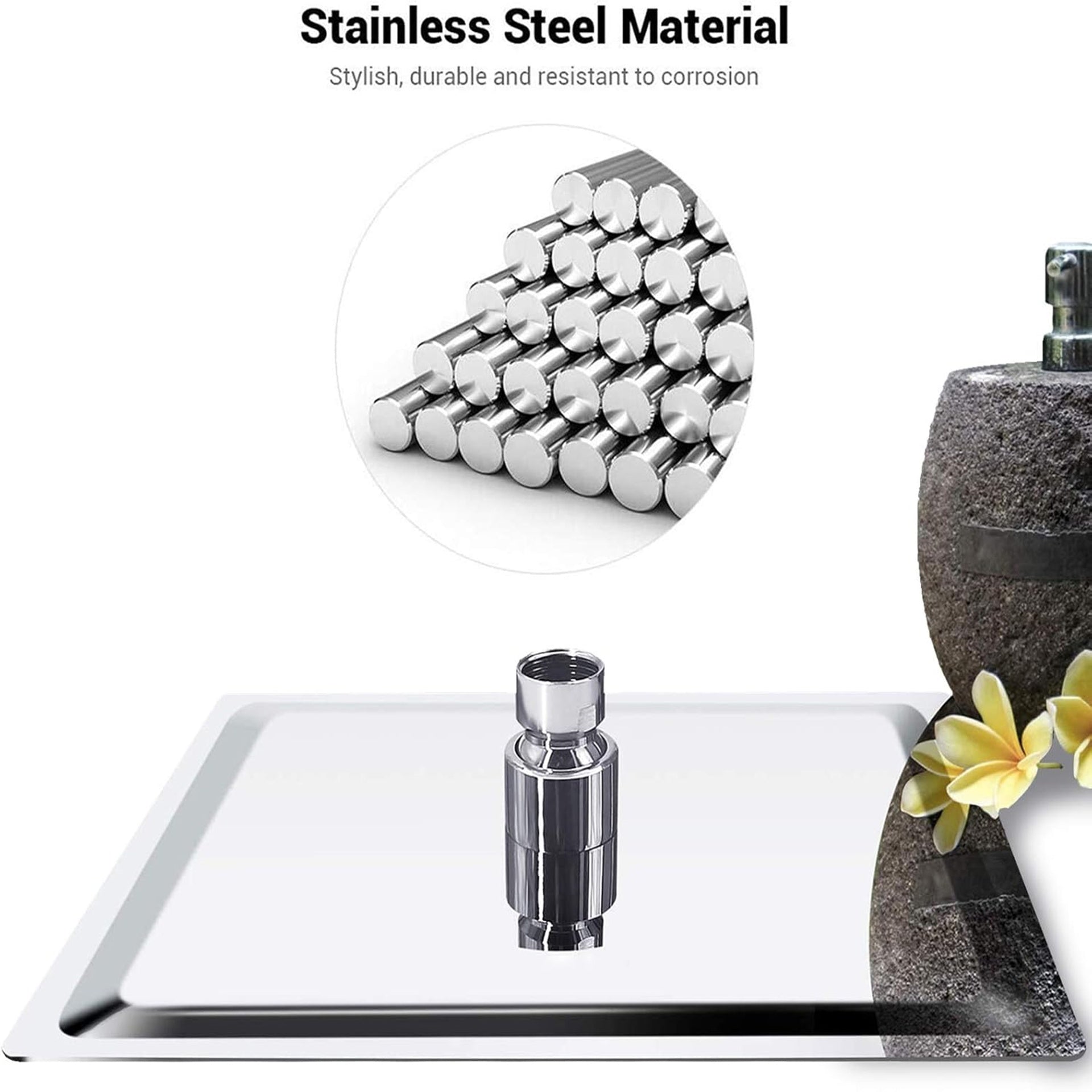 12 Inch Chrome Rain Shower Head, Square Ultra Thin 304 Stainless Steel High Pressure Shower Head Waterfall Full Body Coverage Waterfall Shower Head