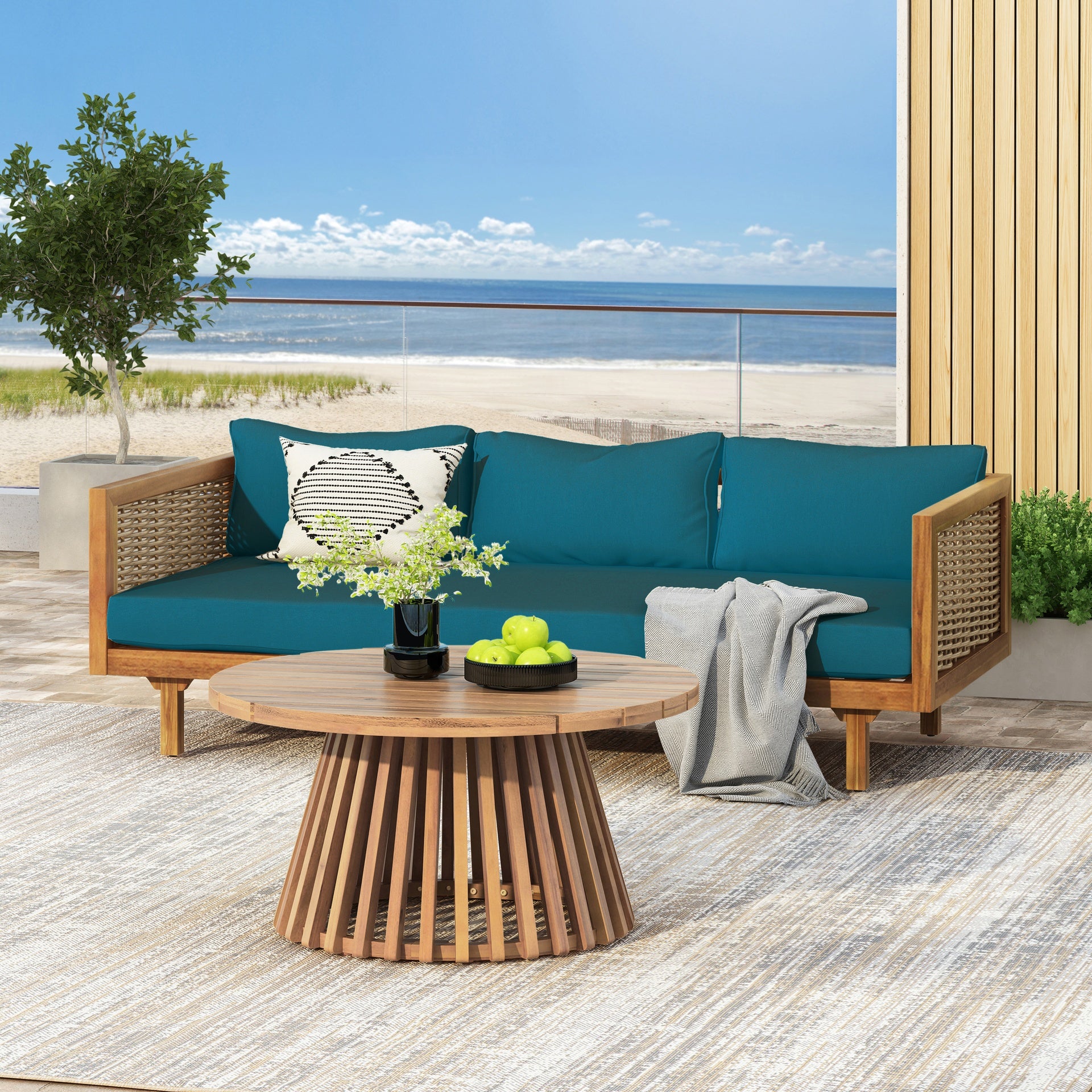 PATIO FURNITRE SETS : CLAREMONT 3 SEATER DAYBED + ACACIA WOOD TABLE