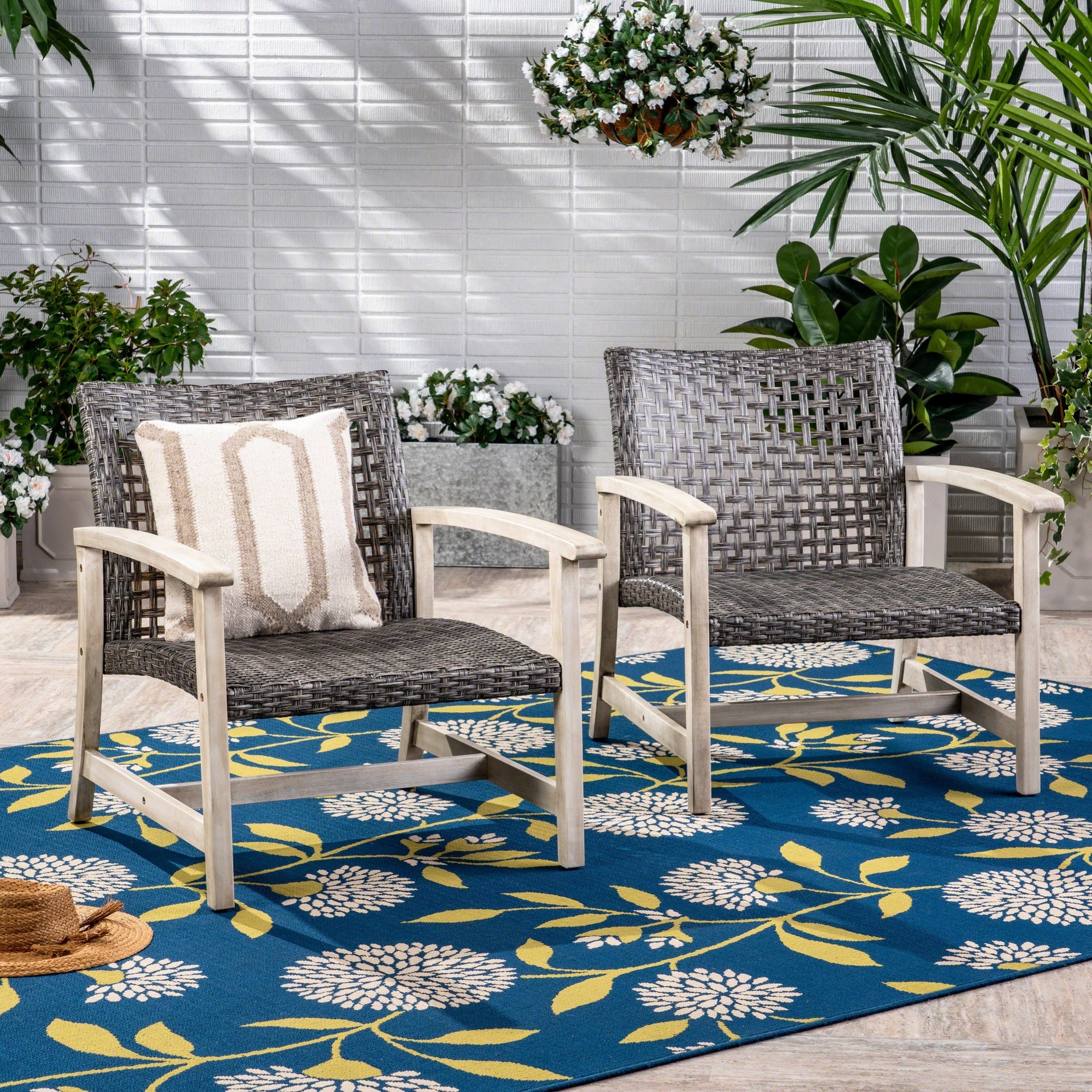 HAMPTON WOOD + WICKER CLUB CHAIR  (Set of 2)
