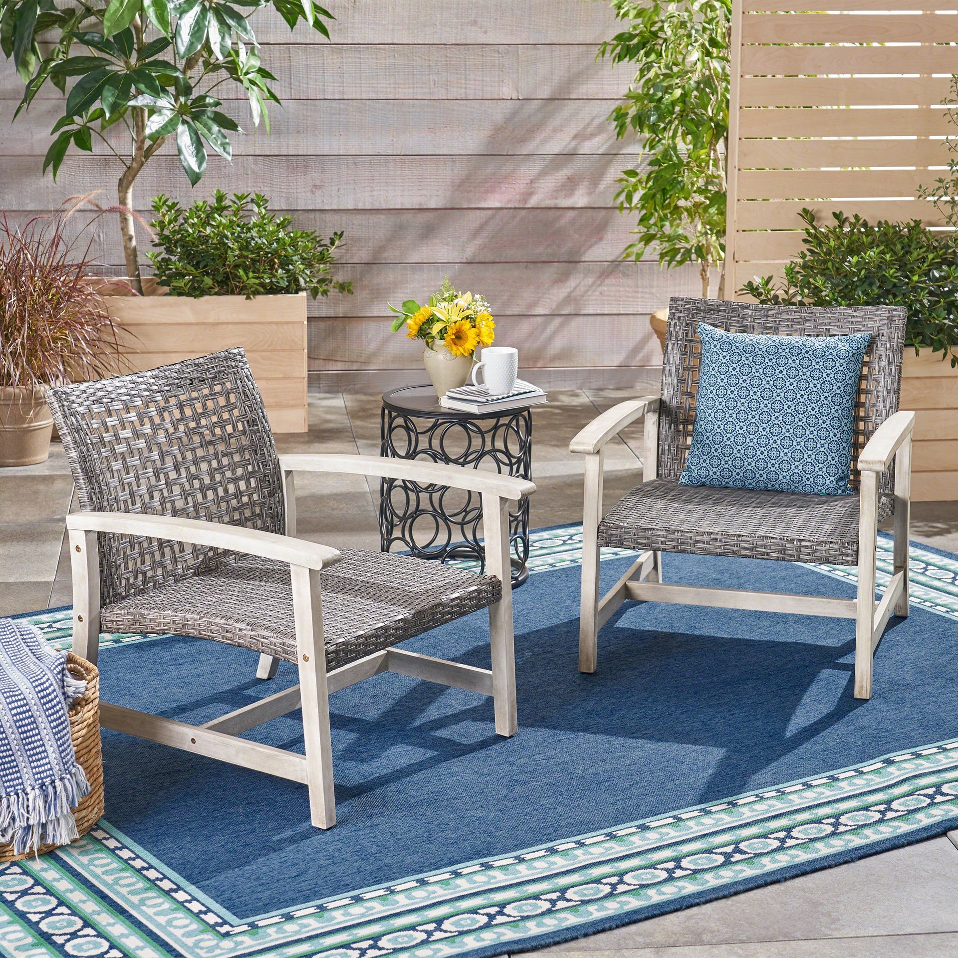 HAMPTON WOOD + WICKER CLUB CHAIR  (Set of 2)