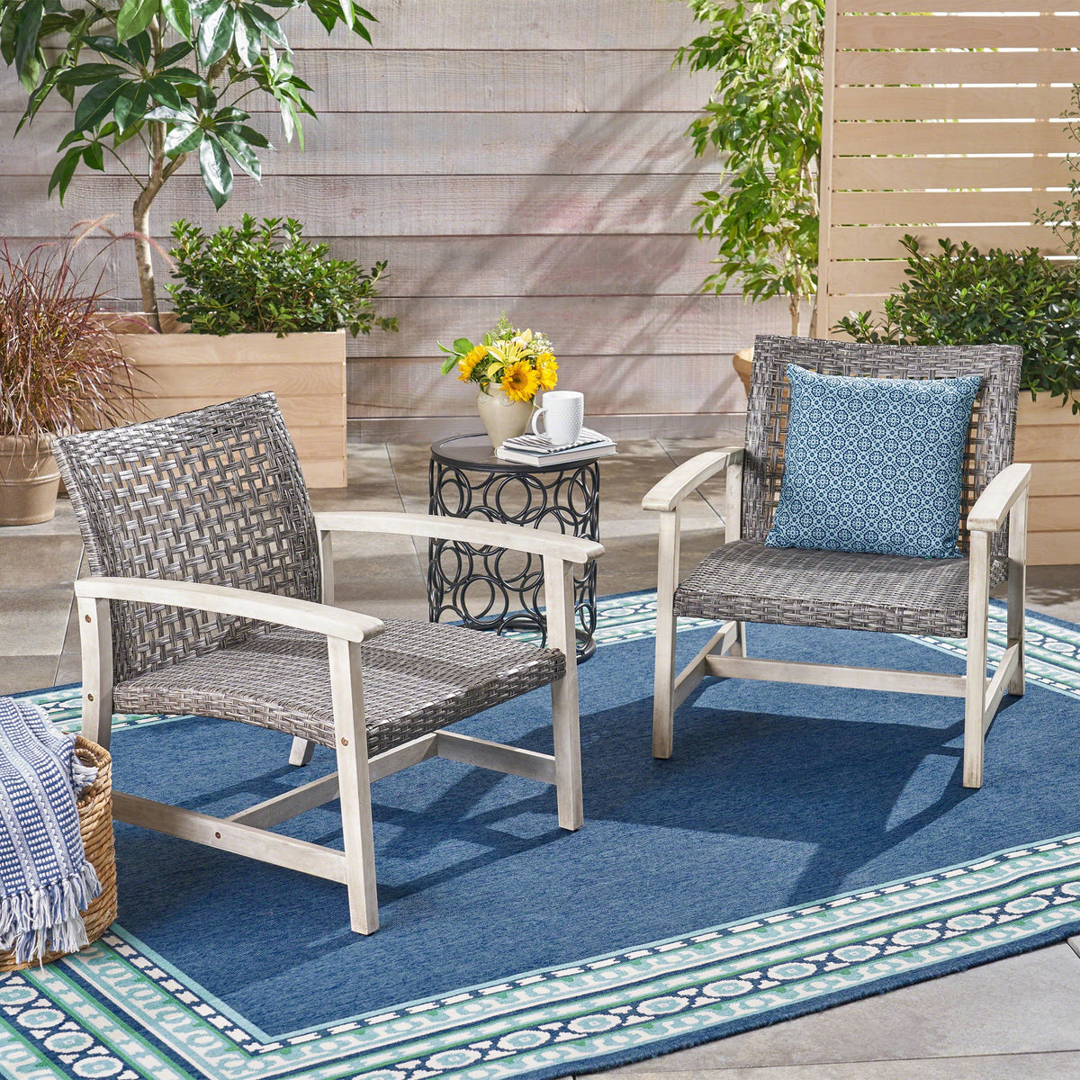 HAMPTON WOOD + WICKER CLUB CHAIR  (Set of 2)