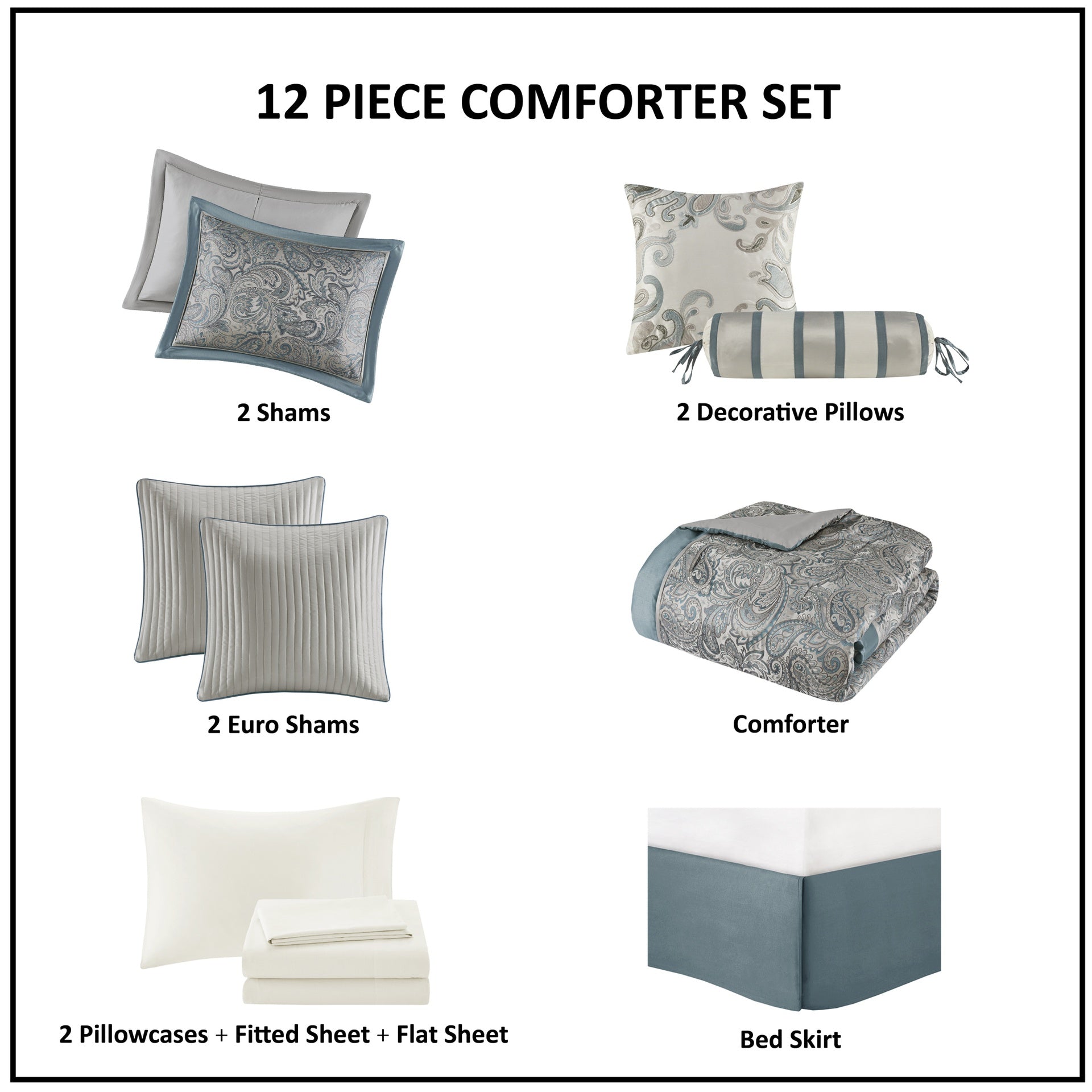 12 Piece Comforter Set with Cotton Bed Sheets Teal King