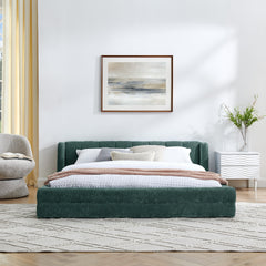 Queen Size Upholstered Bed Frame with Thick Fabric, Chenille Fabric Grounded Queen Size Platform Bed with Headboard and Solid Frame-GREEN+Blue(87''*67''*23.5'')