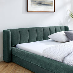 Queen Size Upholstered Bed Frame with Thick Fabric, Chenille Fabric Grounded Queen Size Platform Bed with Headboard and Solid Frame-GREEN+Blue(87''*67''*23.5'')