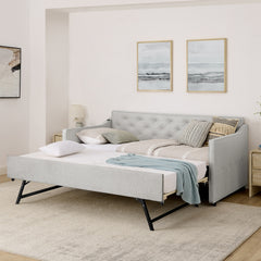 Twin Size Upholstery DayBed with Twin Size Pop-up Trundle and USB Charging Design