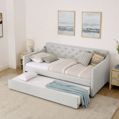 Twin Size Upholstery DayBed with Twin Size Pop-up Trundle and USB Charging Design