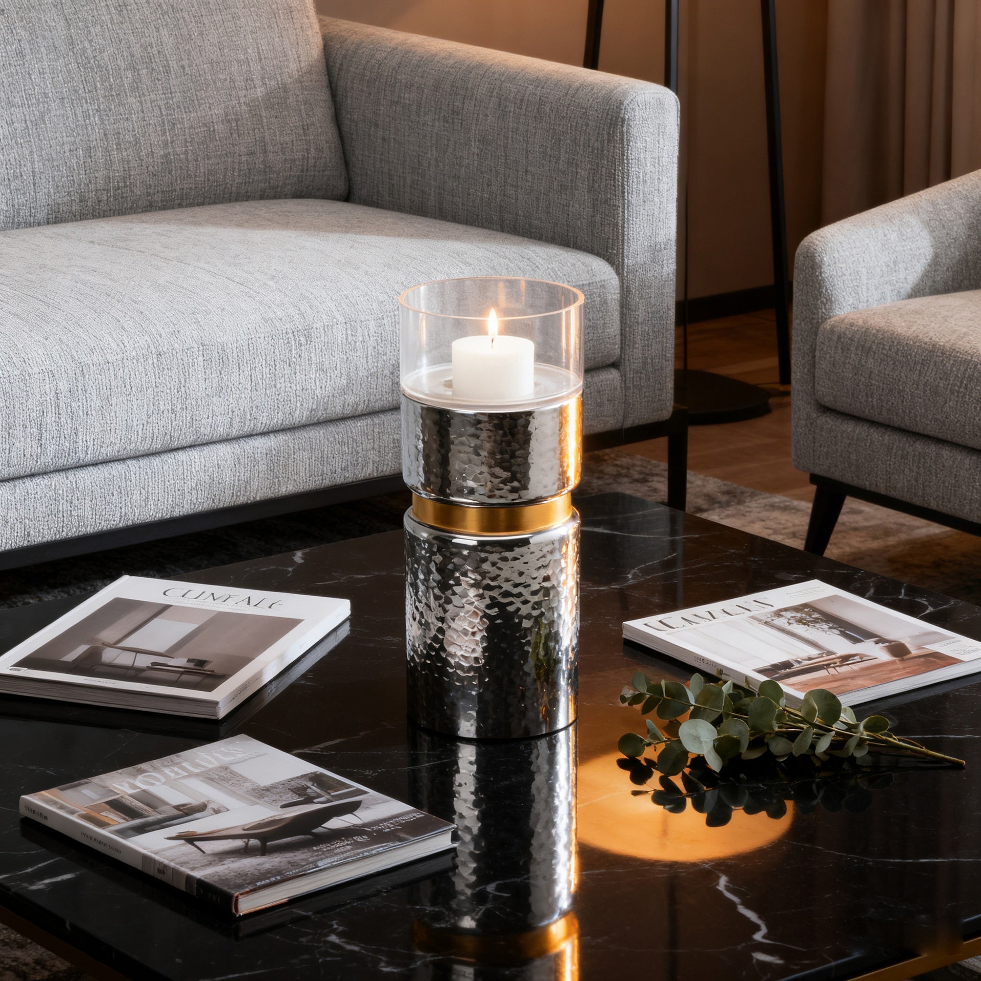D5.9x15.2" Halloway Silver Candle Holder