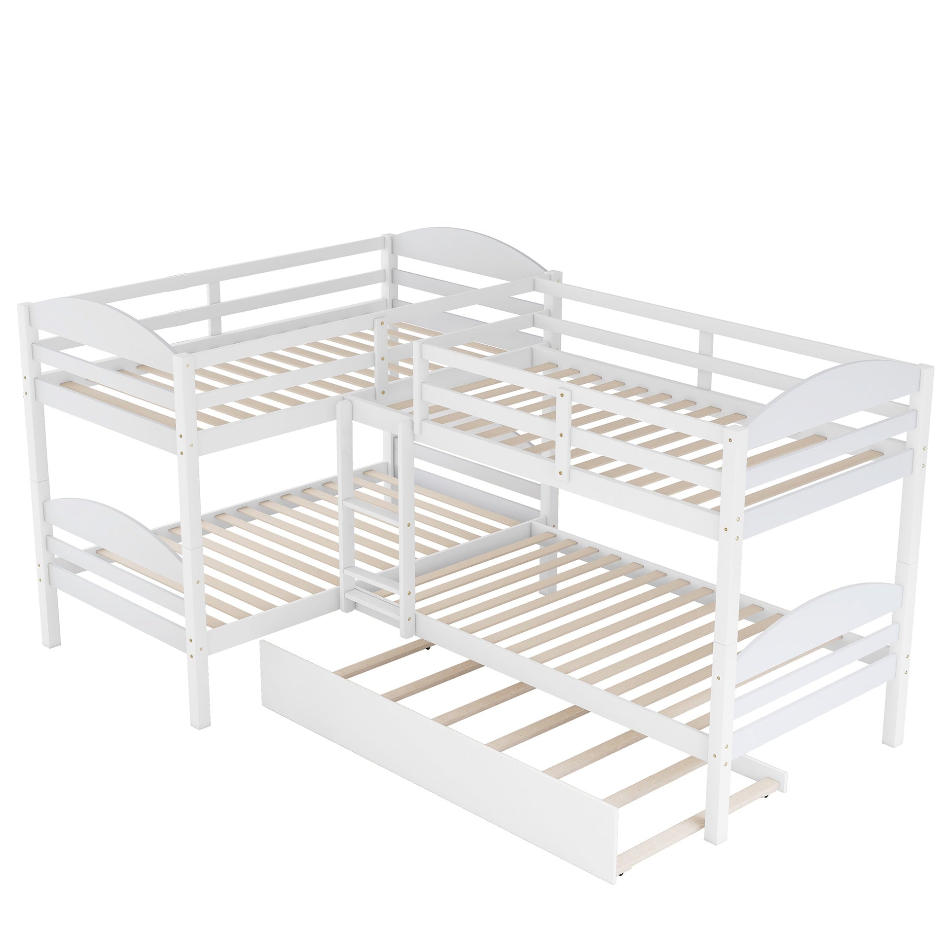 Twin L-Shaped Bunk bed with Trundle-White{OLD SKU:LP000024AAK}
