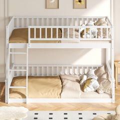 Full XL over Queen Bunk Bed with Ladder and Guardrails, White