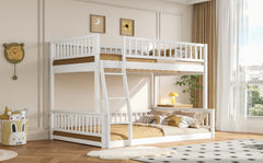 Full XL over Queen Bunk Bed with Ladder and Guardrails, White
