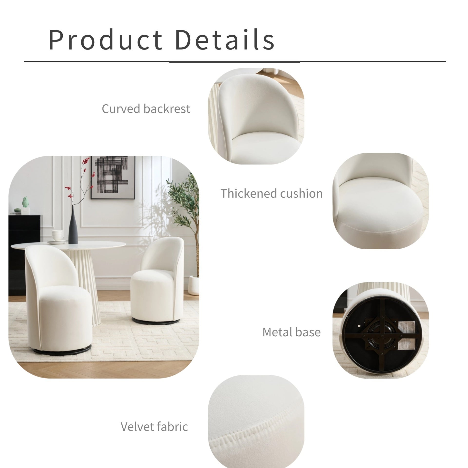 Set Of 1 Upholstered Kitchen & Dining Room Barrel Chair, Mid Century Modern Round Velvet Dining Chair, 360 Degree Swivel Comfy Armless Accent Makeup Vanity Side Chair for Bedroom Living Room
