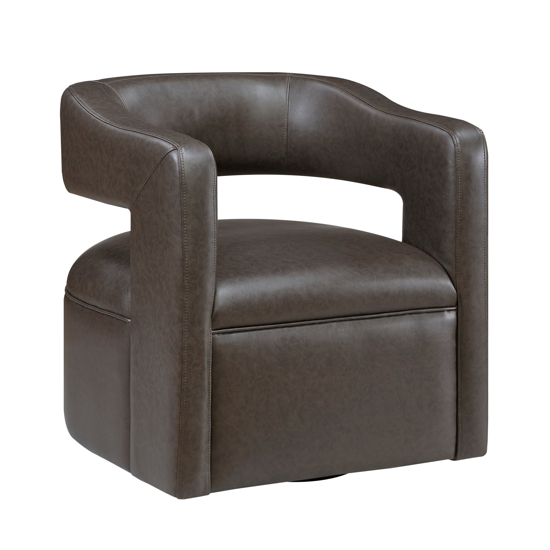 Modern Accent Chair 1pc Dark Coffee Color Upholstery Metal Swivel Base Contemporary Living Room Furniture Luxurious Comfort Barrel Back