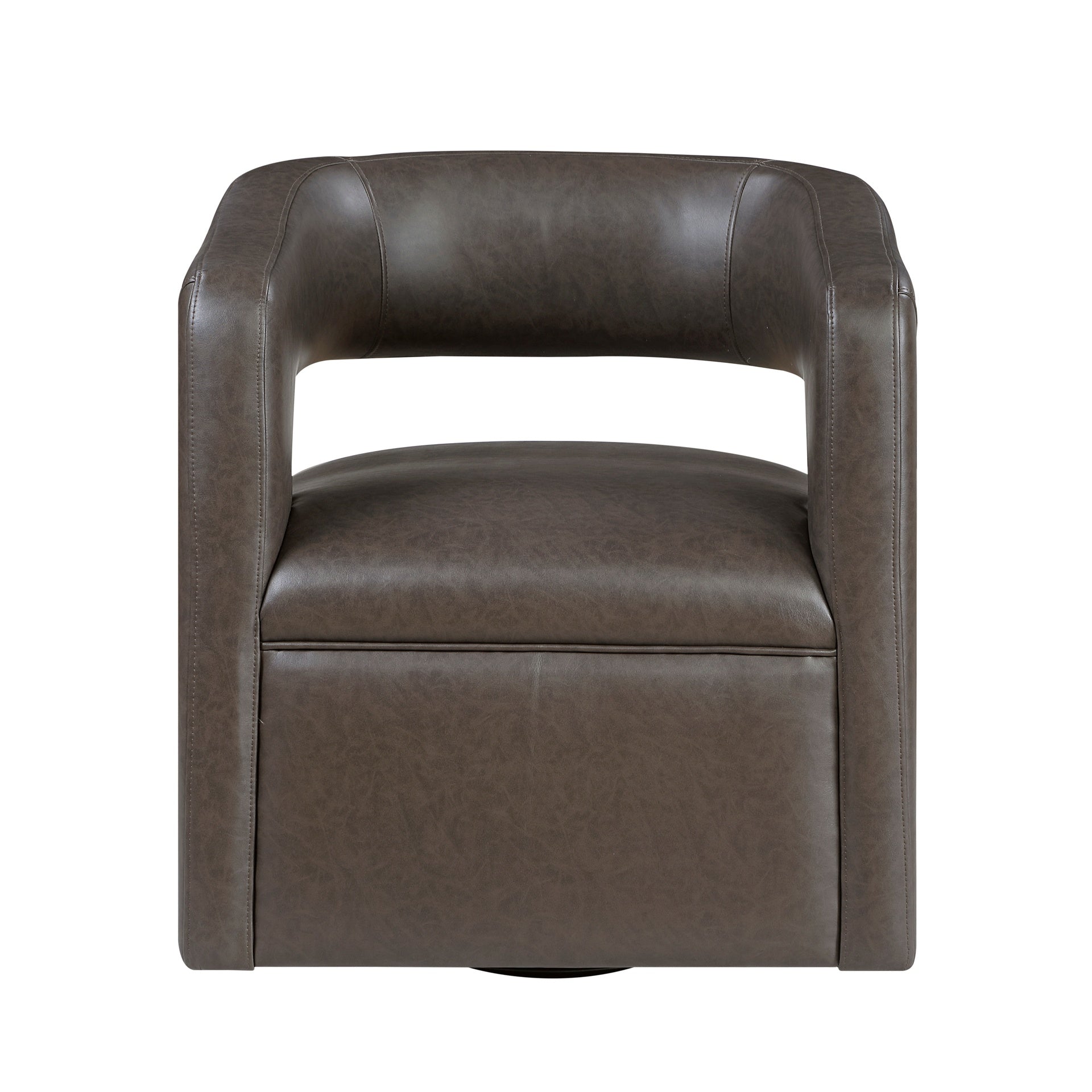 Modern Accent Chair 1pc Dark Coffee Color Upholstery Metal Swivel Base Contemporary Living Room Furniture Luxurious Comfort Barrel Back