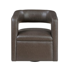 Modern Accent Chair 1pc Dark Coffee Color Upholstery Metal Swivel Base Contemporary Living Room Furniture Luxurious Comfort Barrel Back