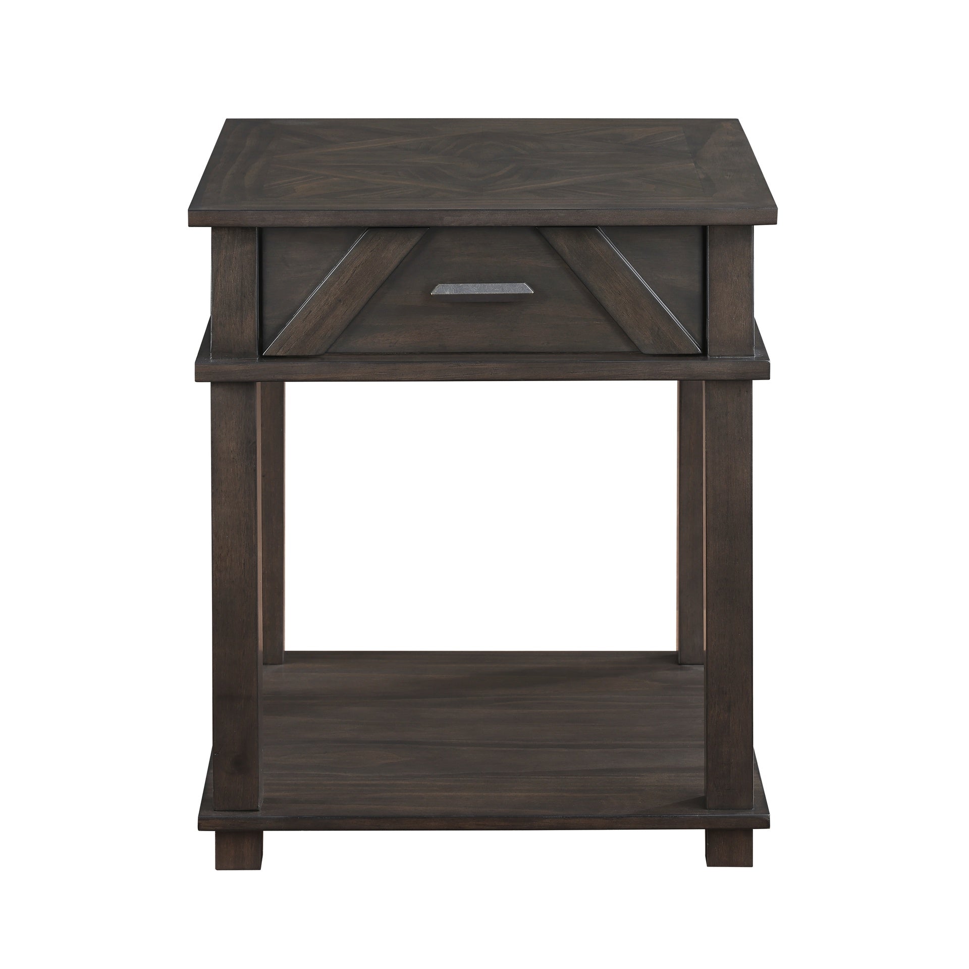 Traditional Rustic End Table with Storage Brown Finish Durable Wood Living Room Furniture 1pc Side Table