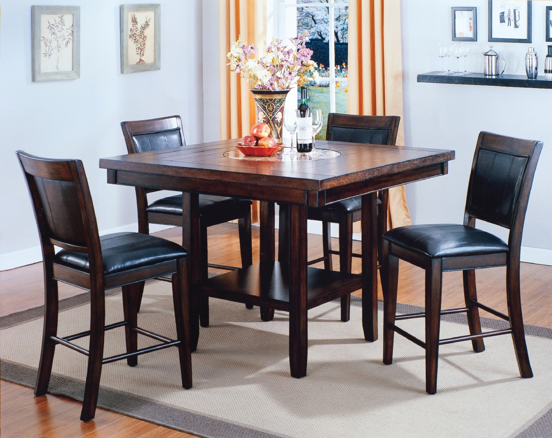 1pc Contemporary Transitional Counter Height Dining Table with 20-Inch Lazy Susan Rich Dark Brown Finish Wooden Wood Veneers Solid Wood Dining Room Furniture
