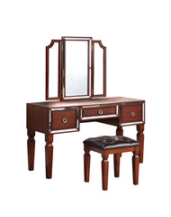 Luxurious Majestic Classic Cherry Color Vanity Set w Stool 3- Storage Drawers 1pc Bedroom Furniture Set Tri-Fold Mirror