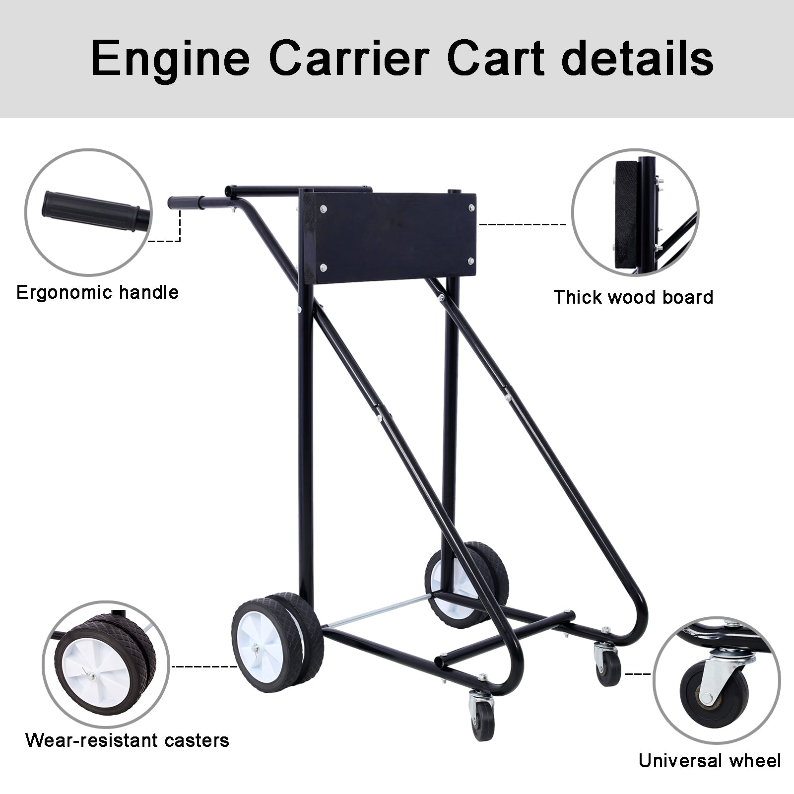 Outboard Boat Motor Stand, Engine Carrier Cart Dolly for Storage, 315lbs Weight Capacity, w/Wheels (black)