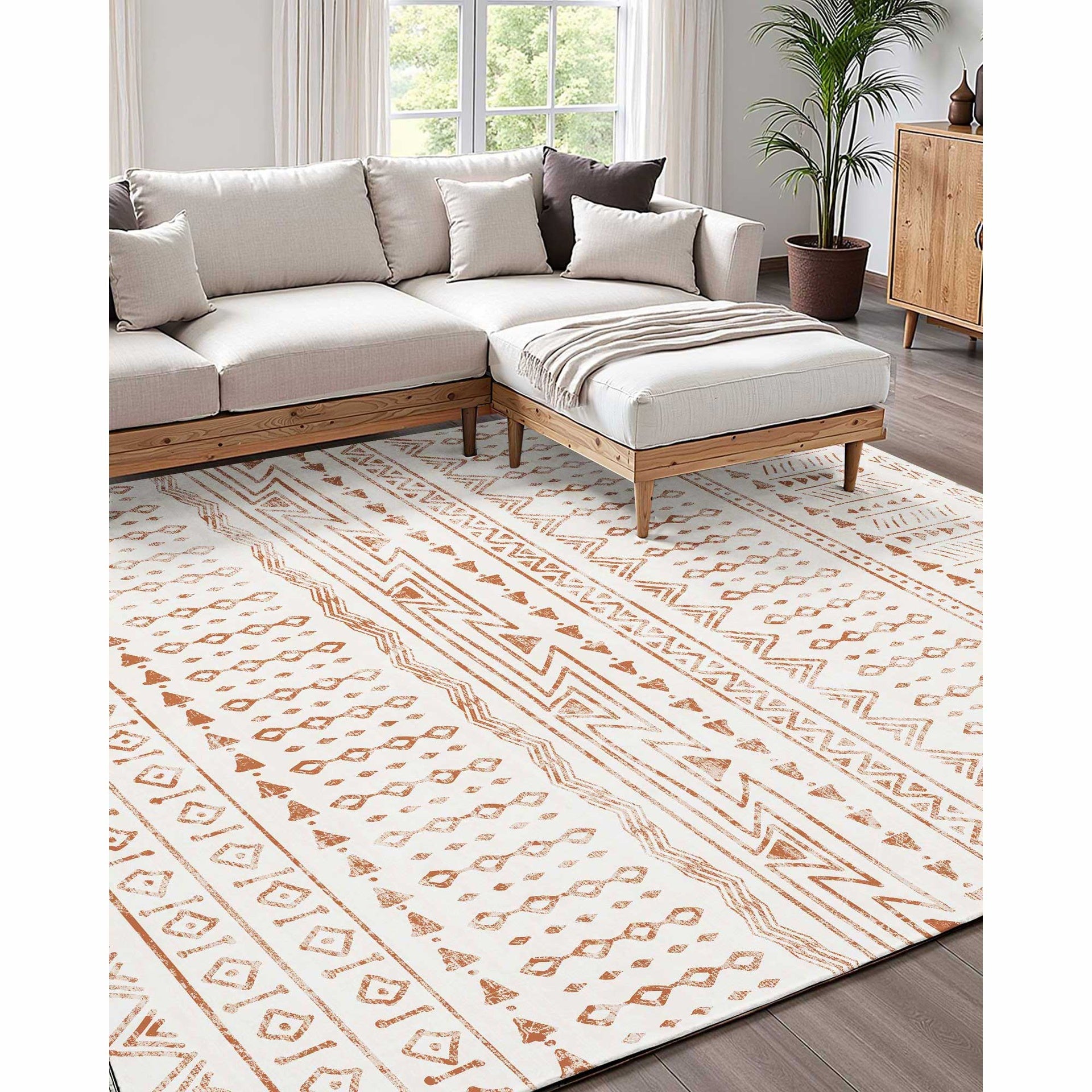 Large Area Rug 6 x 9 ft Anti-Skid and Tear-Resistant Floor Mat Modern Beige