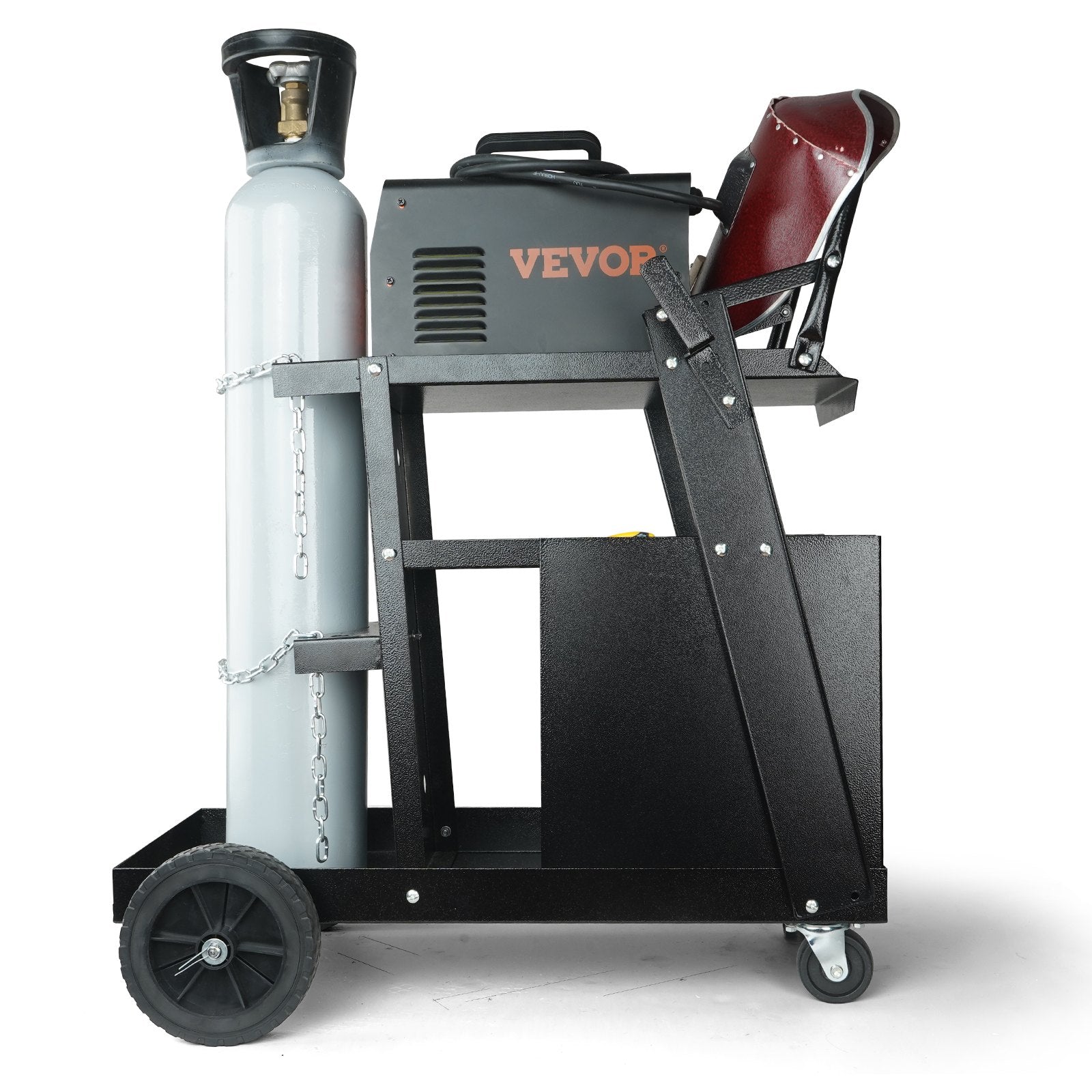 Welding Cart, 2-Tier 4 Drawers Welder Cart with 265 LBS Weight Capacity, 360° Swivel Wheels, Tank Storage Safety Chains, Heavy Duty Rolling MIG Welder Cart for Mig Welder and Plasma Cutter