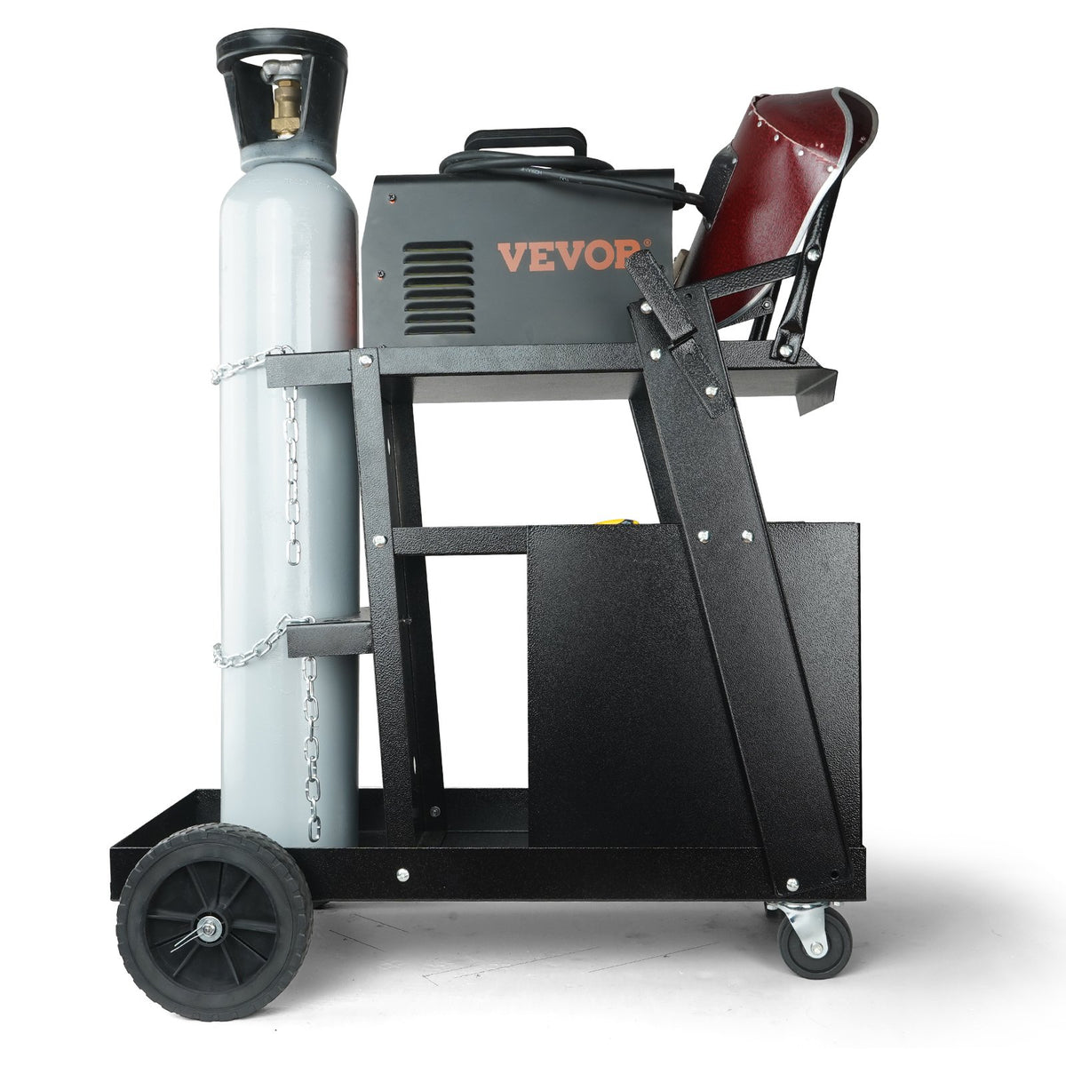 Welding Cart, 2-Tier 4 Drawers Welder Cart with 265 LBS Weight Capacity, 360° Swivel Wheels, Tank Storage Safety Chains, Heavy Duty Rolling MIG Welder Cart for Mig Welder and Plasma Cutter