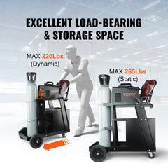 Welding Cart, 2-Tier 4 Drawers Welder Cart with 265 LBS Weight Capacity, 360° Swivel Wheels, Tank Storage Safety Chains, Heavy Duty Rolling MIG Welder Cart for Mig Welder and Plasma Cutter
