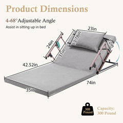 Electric Adjustable Bed Backrest, 300 lbs Weight Capacity, 4-68° Upgraded Lifting System with Collapsible Safety Rails, Remote Control, for Elderly, Pregnancy, Patients, Handicap, Home Hospital Care