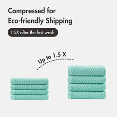 4-Piece 100% Cotton Quick Dry Diagonal Ribbed 4pcs Hand Towel Set, Turquoise