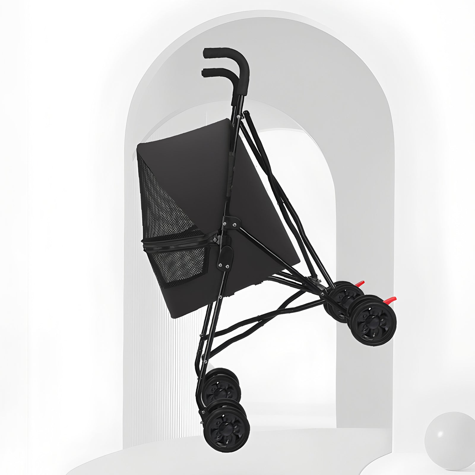 Pet Stroller for Small Dogs Cats with Mesh Ventilation, Lightweight Foldable Design, Cup Holder, Black